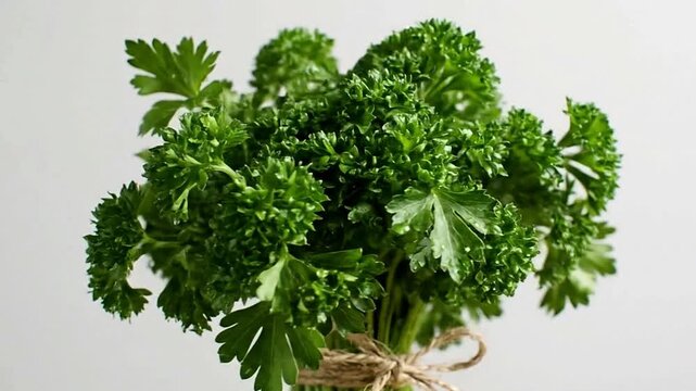 Parsley bunch tied with twine on a light background