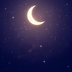 Naklejka premium Glowing Magical Crescent Moon in Dark Starry Night Sky