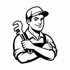  Friendly Mechanic or Plumber Mascot Logo with Wrench