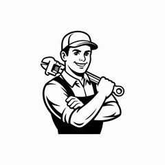  Friendly Mechanic or Plumber Mascot Logo with Wrench