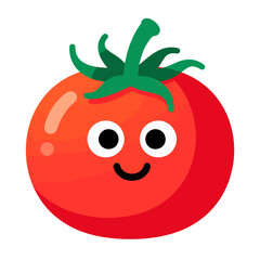 Happy Tomato: Whimsical Red Fruit with Green Leaves and Smiling Face