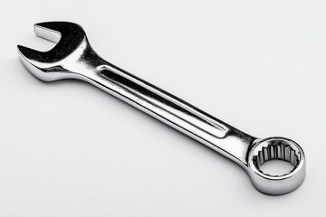 Polished wrench on white background