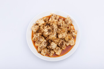 Stir-fried tofu on the plate