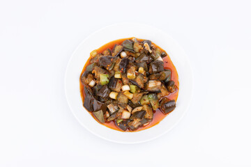 The stir-fried eggplant on the plate