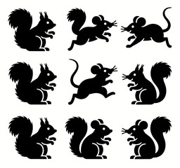 Playful Squirrels and Mice Silhouettes in Black and White