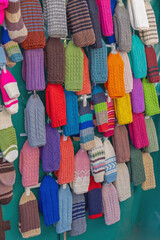 Colourfull Knitted Wool Socks Thermal Warm Thick Winter Hanging at Wall
