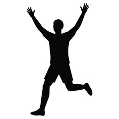 Soccer player silhouette celebrating goal isolated on white background