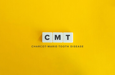Charcot Marie Tooth Disease Awareness Banner on Yellow Background with Letter Tiles