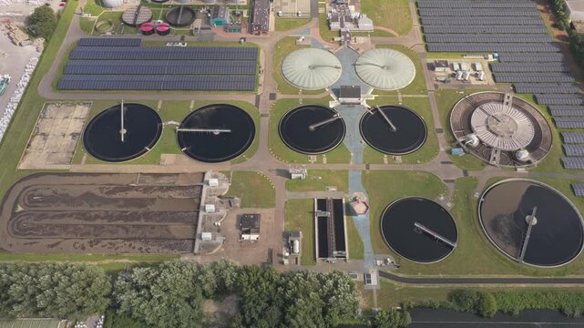 Aerial water treatment complex, service roads and tanks, Netherlands