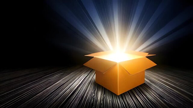 Magical golden boxes emitting bright light in the darkness, representing hidden potential and