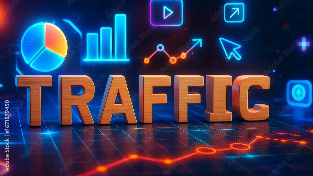 Poster data traffic analysis with colorful digital graphs and trend visuals