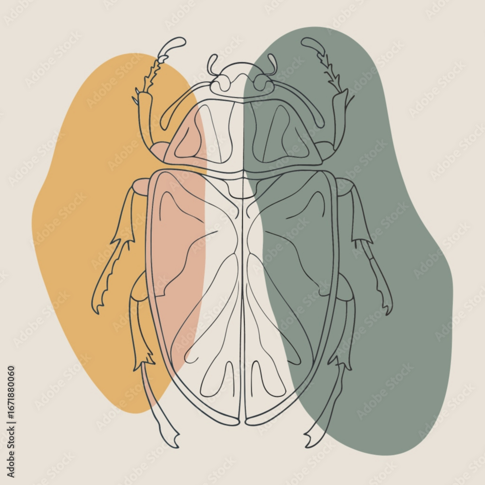 Poster minimilist minimalist beetle outline with abstract color blocks in mustard pink and muted green desi