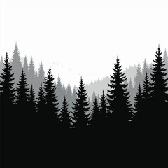 Obraz premium Dark evergreen forest silhouette against a bright sky