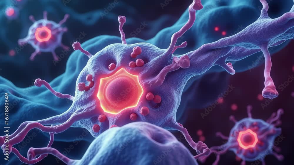 Aufkleber vibrant digital representation of neurons and cells exploring intricate structures, synapses, and bi
