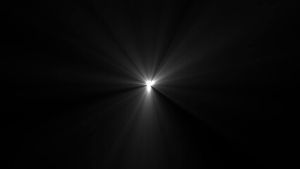 Fototapeta premium Bright White Light Source Emitting Radial Beams in Complete Darkness glow