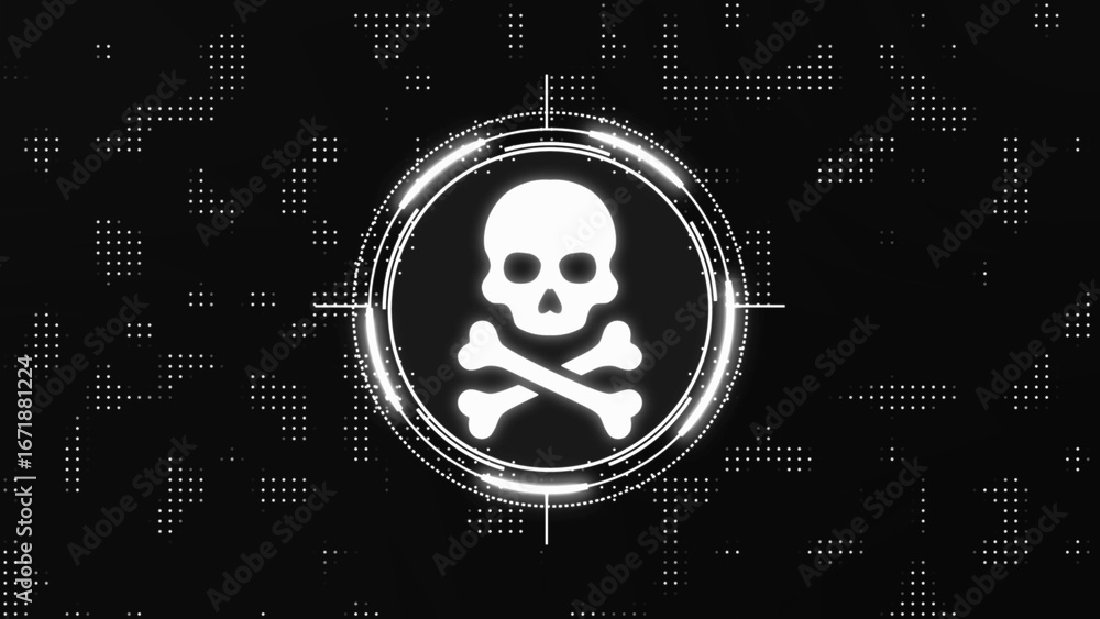 Poster digital skull and crossbones target symbol with glitch effect image photo