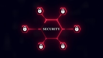 Digital Security Network with Glowing Red Hexagons and Padlock Icons technology data