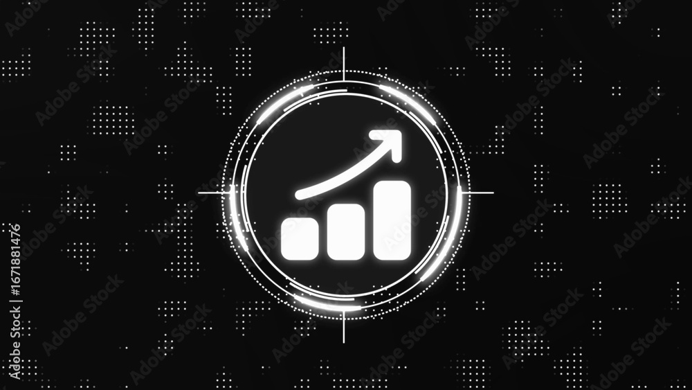 Aufkleber growth chart icon with upward arrow in target reticle on digital data background bar chart finance