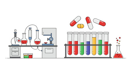 Obraz premium Scientific laboratory with equipment and colorful test tubes