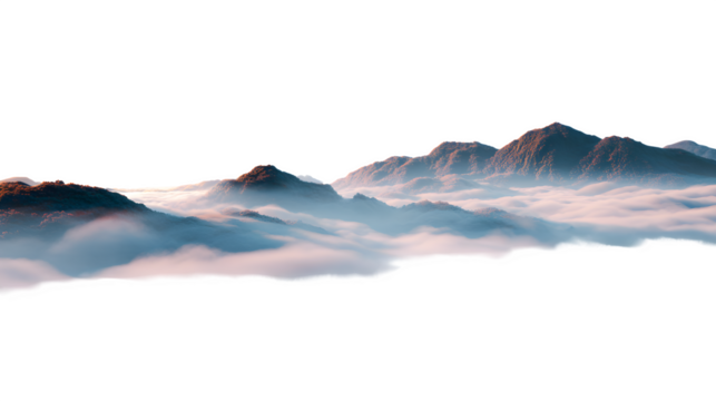 Aerial landscape of fog rolling across sunrise over mountains