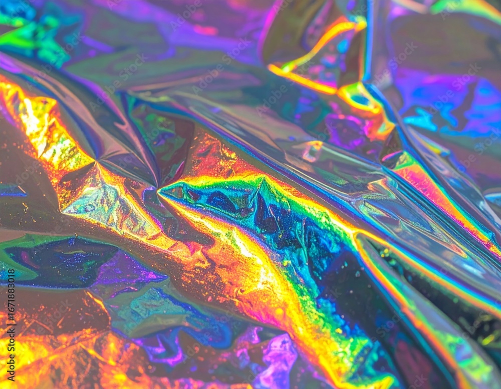Poster abstract holographic foil texture with rainbow gradient reflecting colorful iridescent surface