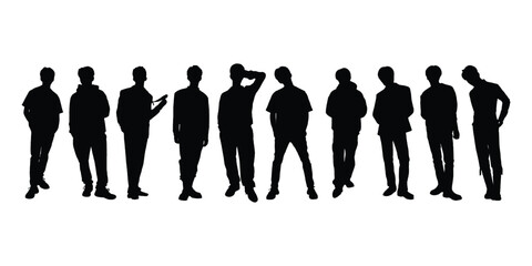 Silhouette of a Group of Casual Men Standing in Various Poses