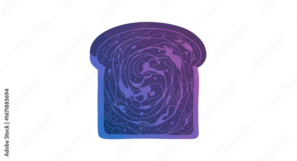 Poster Galactic bread slice with cosmic swirls in gradient colors on white background