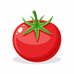 Fresh Tomato: A vibrant illustration of a single, perfectly ripe tomato, showcasing its lush red hue and verdant green stem and leaves, ready to bring flavor and freshness to any dish.