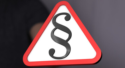 Stock photo of a red triangle warning sign with a paragraph symbol. Perfect for legal, law, and...