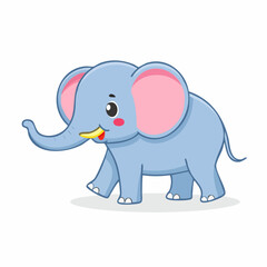 Obraz premium Playful Elephant Illustration: An adorable cartoon elephant with large ears, a long trunk, and a friendly expression walks gracefully against a clean backdrop. A delightful illustration. 