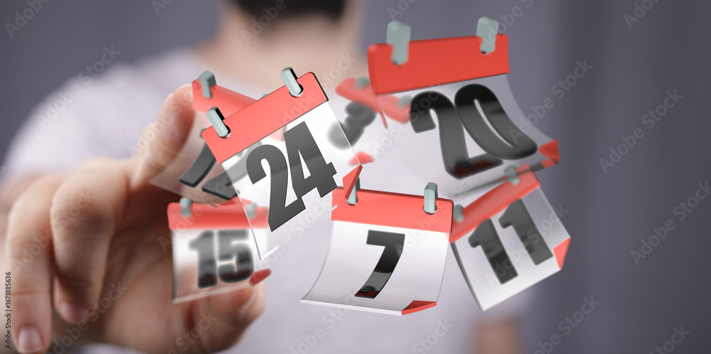 Poster stock photo of a person interacting with floating calendar dates. perfect for scheduling, time manag