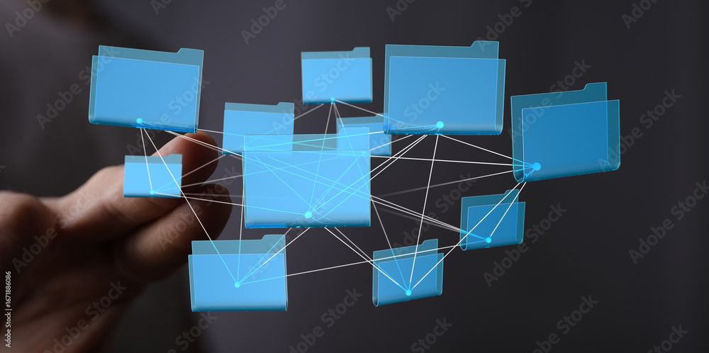 Poster conceptual image of data organization and network connections. ideal for technology and business.