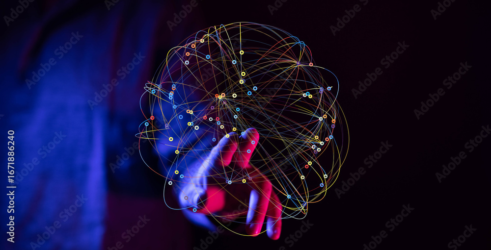Aufkleber abstract image of a hand interacting with a digital network. perfect for tech, connection, and globa