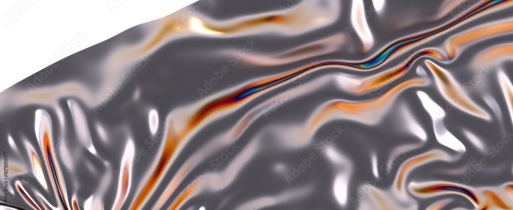 Poster High-resolution image of draped metallic fabric with iridescent highlights. Perfect for backgrounds or textures.