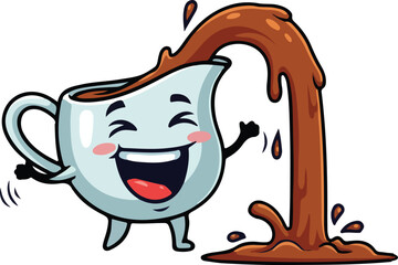 Cartoon of Happy Coffee Cup Spilling Liquid