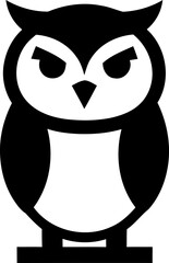 Obraz premium Cute cartoon owl silhouette sitting upright with big eyes and angry look friendly bird graphic for kids