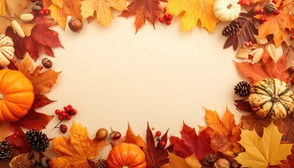 a delightful autumn-themed arrangement featuring colorful fall leaves, pumpkins, and other seasonal elements, creating a warm and inviting atmosphere