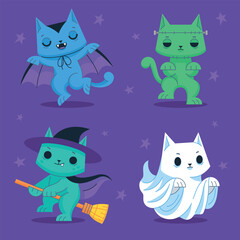 Flat halloween characters collection | Cat characters | Monsters