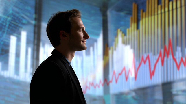 CEO Silhouette Against Financial Data Screen