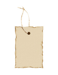 Craft Ripped Paper Tag with Ropes, Watercolor Illustration for Handmade Design, Inscriptions and Scrapbooking