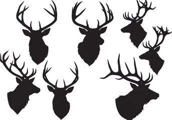 Stunning collection of majestic deer head silhouettes, perfect for wildlife and nature themes