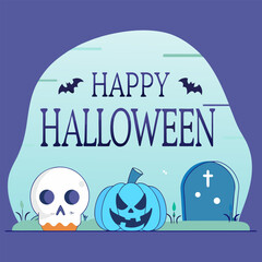 Happy Halloween Spooky Nighttime Scene Horizontal Background