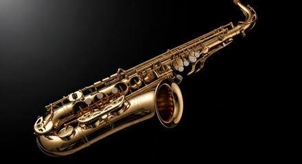 Fototapeta premium Elegant golden saxophone poised on a backdrop of deep twilight evoking musical artistry