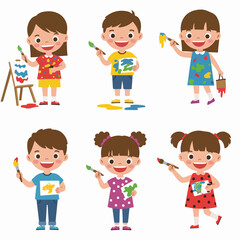 Happy diverse children playing with various hand puppets, celebrating creativity and imagination, isolated on white background.