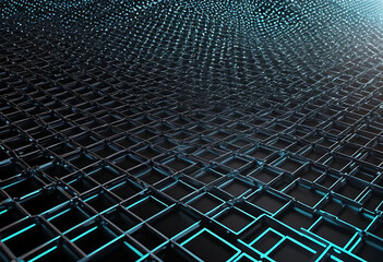 Abstract metallic grid floor with dark sci-fi mood