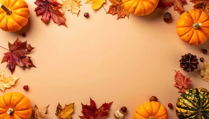 Autumnal harvest, a delightful arrangement of pumpkins and fallen leaves, capturing the essence of the season