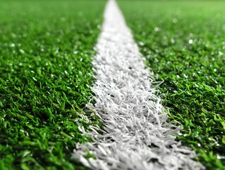 sports field white line on dark green artificial grass surface
