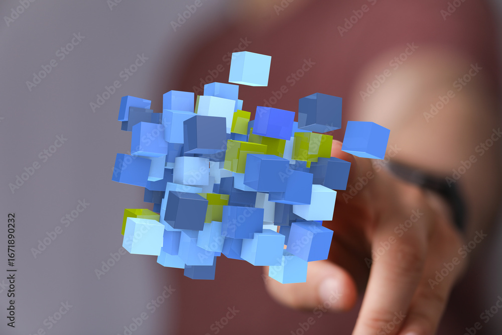 Poster abstract image of 3d data cubes. technology, innovation, digital concept.
