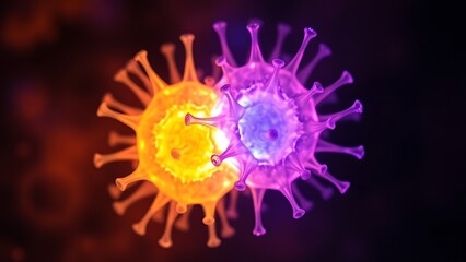 Bioluminescent dual-colored cellular structure pulsating rhythmically, revealing microscopic life energy.