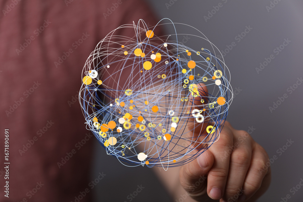 Aufkleber abstract image of a hand interacting with a digital network. ideal for technology, connection, and d